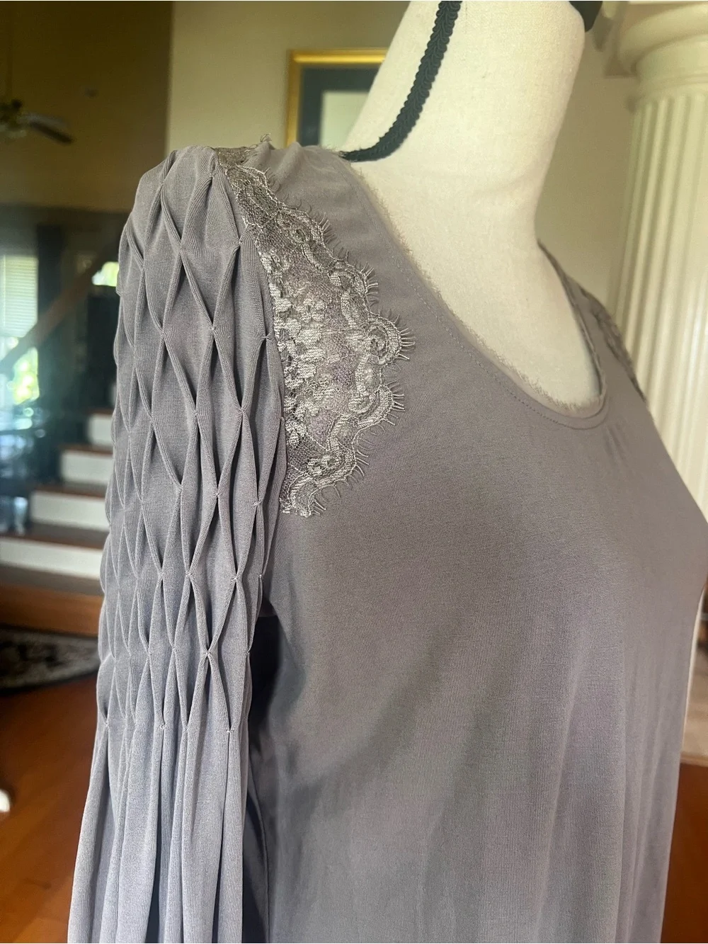 Free People Backless Scoop-Neck Long Sleeve Dress in Taupe - Picture 2 of 6